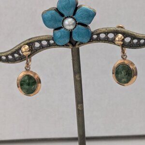 Vintage BOJAR 12KT G.F. (gold filled) Nephrite Stone Dangle Screw Back Earrings